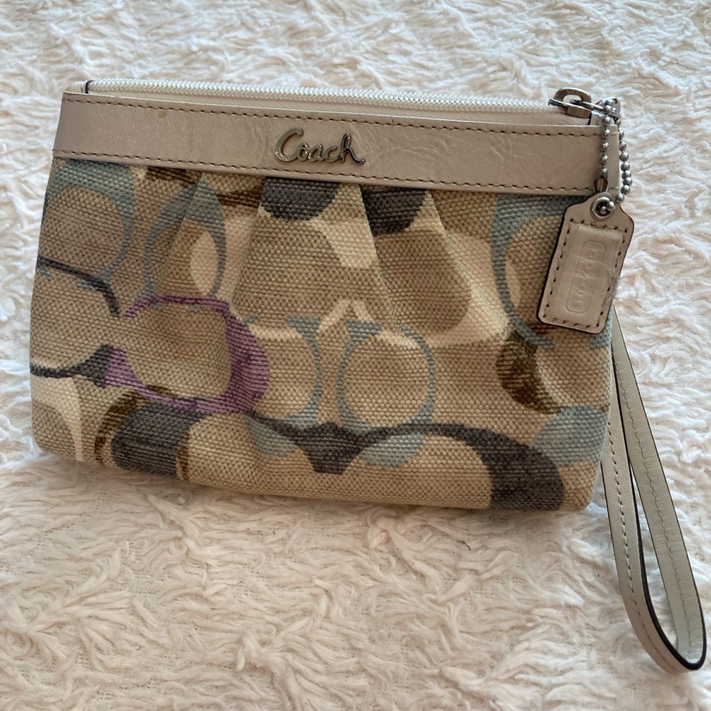 Coach Beige, Purple, and Gray Y2K Wristlet
